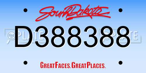 D388388 South Dakota License Plate