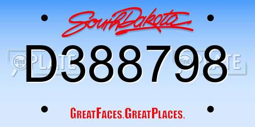D388798 South Dakota License Plate