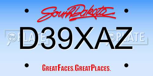 D39XAZ South Dakota License Plate