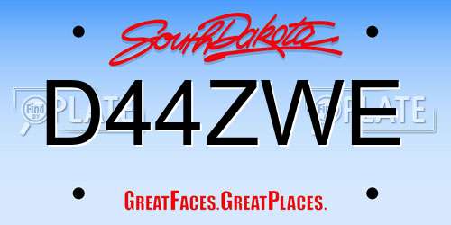 D44ZWE South Dakota License Plate