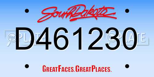 D461230 South Dakota License Plate