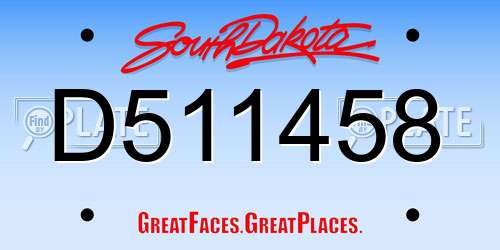 D511458 South Dakota License Plate