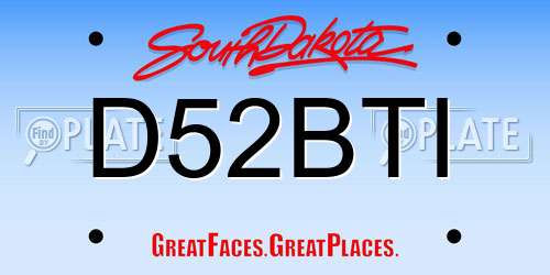 D52BTI South Dakota License Plate