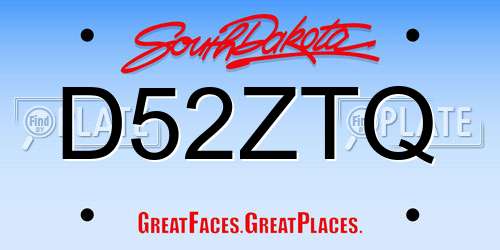 D52ZTQ South Dakota License Plate