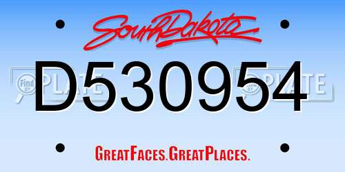 D530954 South Dakota License Plate