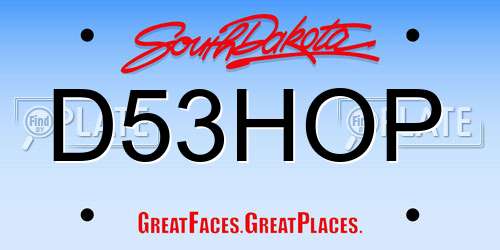 D53HOP South Dakota License Plate