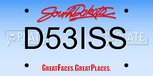 D53ISS South Dakota License Plate