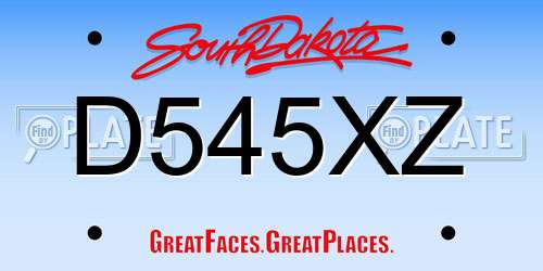 D545XZ South Dakota License Plate