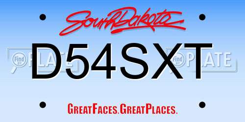 D54SXT South Dakota License Plate