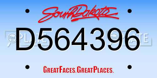 D564396 South Dakota License Plate