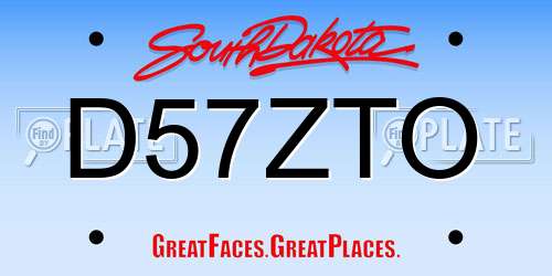 D57ZTO South Dakota License Plate