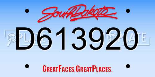 D613920 South Dakota License Plate