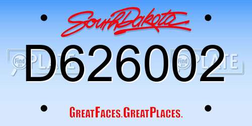 D626002 South Dakota License Plate