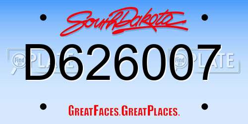 D626007 South Dakota License Plate