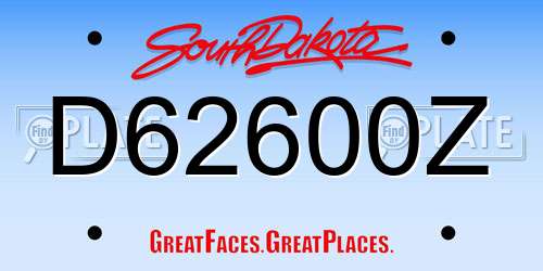 D62600Z South Dakota License Plate
