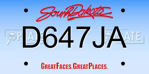 D647JA South Dakota License Plate