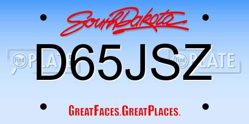 D65JSZ South Dakota License Plate