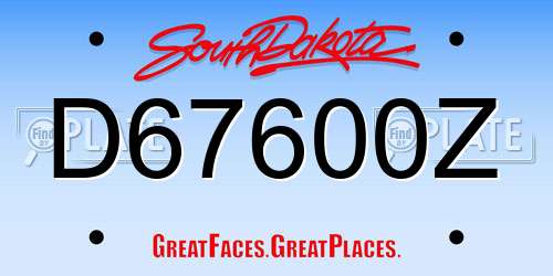 D67600Z South Dakota License Plate