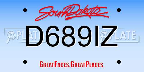 D689IZ South Dakota License Plate