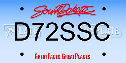 D72SSC South Dakota License Plate