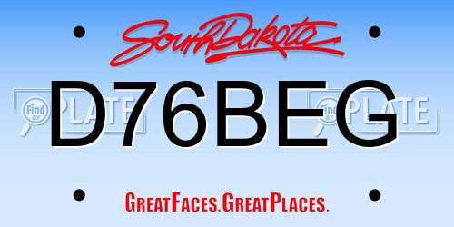 D76BEG South Dakota License Plate