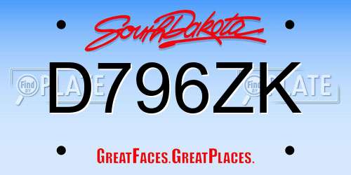 D796ZK South Dakota License Plate