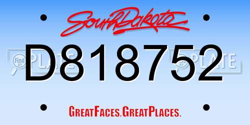 D818752 South Dakota License Plate