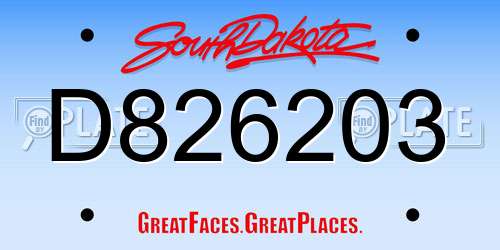 D826203 South Dakota License Plate