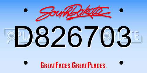 D826703 South Dakota License Plate