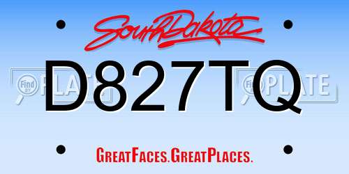 D827TQ South Dakota License Plate