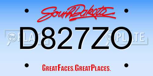 D827ZO South Dakota License Plate