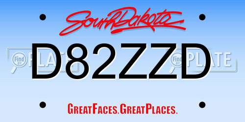 D82ZZD South Dakota License Plate