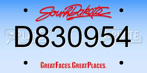 D830954 South Dakota License Plate