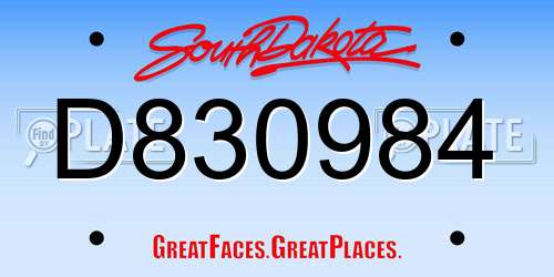 D830984 South Dakota License Plate