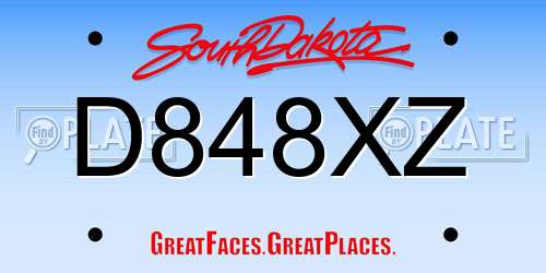 D848XZ South Dakota License Plate