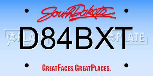 D84BXT South Dakota License Plate