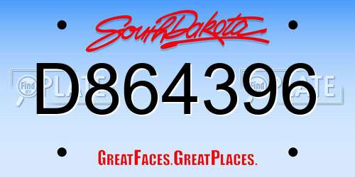 D864396 South Dakota License Plate