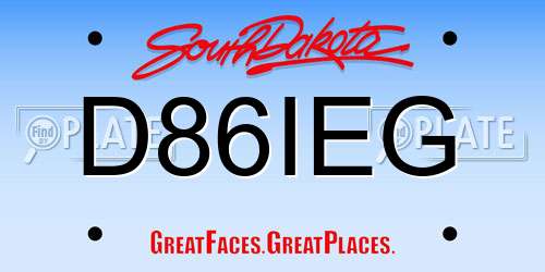 D86IEG South Dakota License Plate