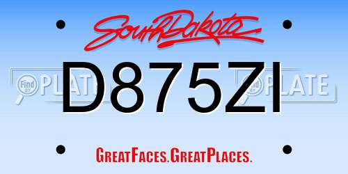 D875ZI South Dakota License Plate