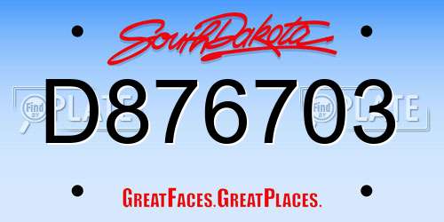 D876703 South Dakota License Plate