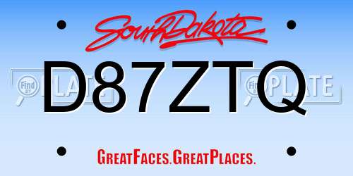 D87ZTQ South Dakota License Plate