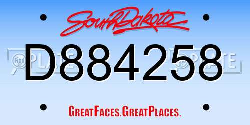D884258 South Dakota License Plate