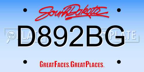 D892BG South Dakota License Plate