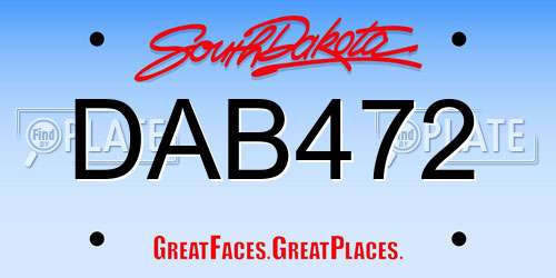 DAB472 South Dakota License Plate