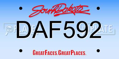 DAF592 South Dakota License Plate