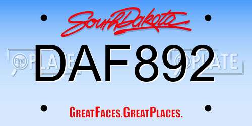 DAF892 South Dakota License Plate