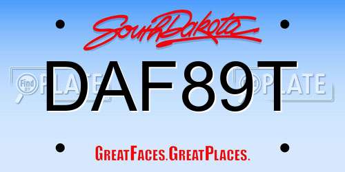 DAF89T South Dakota License Plate
