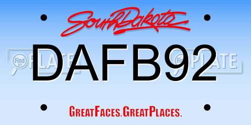 DAFB92 South Dakota License Plate