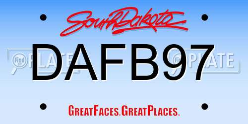 DAFB97 South Dakota License Plate