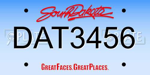 DAT3456 South Dakota License Plate